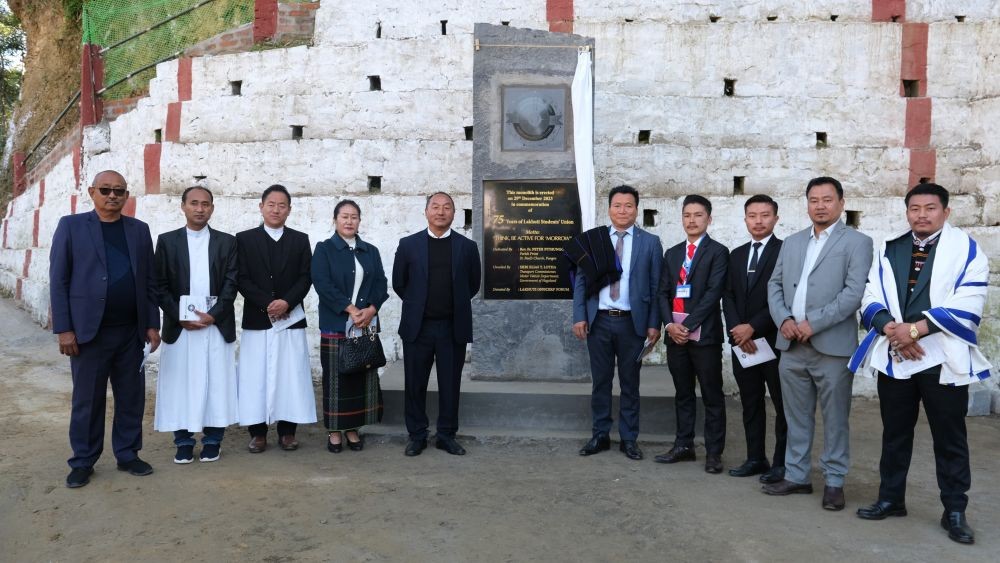 Transport Commissioner Elias T Lotha with others during the second day of 75th Platinum Jubilee celebration of Lakhuti Students’ Union at Lakhuti village ground, Wokha on December 29. (Morung Photo)